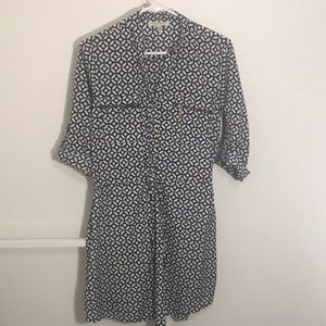 Navy Blue & White Printed Dress